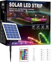 LED juosta lauke atspari vandeniui 15M RGBCW Saulės LED juosta lauke savaime lipni Automatinis įjungimas/išjungimas 16 spalvų ir 4 režimai su nuotolinio valdymo pulteliu