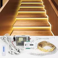LED laiptų pakopų apšvietimas, DC 12V-24V 16 žingsnių RL-STEP-09 Upgrade LED judesio jutiklio naktinis PIR nuotolinio valdymo laiptų apšvietimo komplektas su maitinimo šaltiniu ir šviesos juosta bei nuotolinio valdymo pultu (2700K)