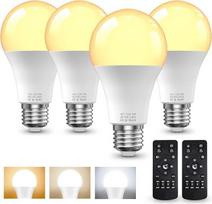 LED lemputė E27 su nuotolinio valdymo pulteliu, LED lemputės, 9 W, 60 W ekvivalentas, E27 reguliuojamo ryškumo lemputė, nuotolinio valdymo lemputė su laiko funkcija, 3 spalvų temperatūros 3000 K - 6000 K, A70 išmanioji lemputė