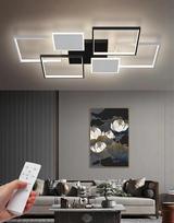 LED lubų apšvietimas Modernūs stačiakampiai lubų šviestuvai gyvenamajam kambariui Dimmable su nuotolinio valdymo pulteliu Flush Mount lubų šviestuvas gyvenamajam kambariui Miegamasis Salonas (juoda, 110 cm)