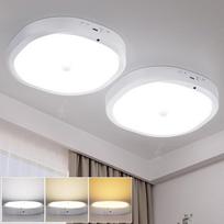 LED lubų šviestuvas su 10000 mAh įkraunama baterija, 19 cm lubų šviestuvas, reguliuojamas su judesio jutikliu, 3 spalvų temperatūros, nuotolinio valdymo pultas su laikmačiu, prieškambario, rūsio, laiptinės, vonios kambario šviestuvas, 2 vnt.