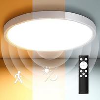 LED lubų šviestuvas su judesio jutikliu, 28 W 2800 LM lubų šviestuvas su nuotolinio valdymo pulteliu, IP54 4000 K, judesio jutiklis, skirtas vonios kambariui, prieškambariui, laiptams, garažui, rūsiui, balkonui, 30 cm