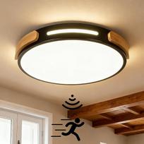 LED lubų šviestuvas su judesio jutikliu, medinis vidaus lubų šviestuvas su judesio jutikliu, apvalus lubų šviestuvas su jutikliu, skirtas prieškambariui, koridoriui, laiptams, vonios kambariui, verandai, virtuvei, garažui, neutrali balta 4000 K (juodas, 3
