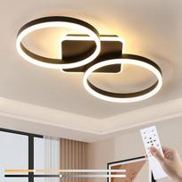 LED lubų šviestuvas su nuotolinio valdymo pulteliu, 42 W miegamojo lubų šviestuvas su naktinės šviesos atminties funkcija, 65 cm modernaus 2 žiedų dizaino lubų apšvietimas virtuvei, biurui, valgomajam, juodas