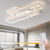 LED lubų šviestuvas svetainei 100 cm, 72 W reguliuojamo apšvietimo 3000 K - 6000 K stačiakampis svetainės šviestuvas su nuotolinio valdymo pulteliu, atminties ir naktinės šviesos funkcija, geometrinės baltos spalvos, skirtas miegamajam, virtuvei, biurui