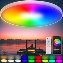 LED lubų šviestuvas, RGB spalvų kaita, 48 W išmanusis lubų šviestuvas, reguliuojamas nuotolinio valdymo pulteliu ir programėle, suderinamas su "Alexa" / "Google Home", apvalus, 37 cm skersmens, IP44, skirtas miegamajam, vonios kambariui, baltas