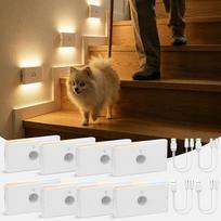 LED naktinė lemputė su USB įkraunama baterija, judesio jutikliu ir saulėlydžio jutikliu, 3 režimai, automatinis įjungimas ir išjungimas, 3 spalvų temperatūros laiptų apšvietimas vaikų kambariui, prieškambariui, miegamajam, 8 vnt.