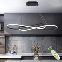 LED pakabinamas šviestuvas, modernus šviestuvas, reguliuojamo aukščio juodas LED šviestuvas valgomajame, virš stalo, modernus virtuvės salos apšvietimas su nuotolinio valdymo pultu, reguliuojamo aukščio lubų žibintai