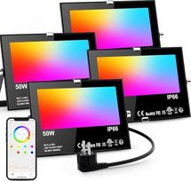 LED prožektorius lauke RGB 50 W prožektorius Dimmable Colourful & Cool White Smart Bluetooth App Control Prožektorius IP66 Vandeniui atsparus lauko prožektorius, skirtas lauko vidaus sodo kiemo garažui Pack of 4