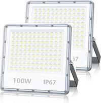LED prožektorius lauko 100 W, prožektorius LED žibintas 230 V 10000 LM 6500 K Cool White IP67 lauko prožektorius, atsparus vandeniui, skirtas sodo / kiemo apšvietimui (2 vnt.)