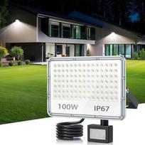 LED prožektorius su judesio jutikliu lauke 100 W, 10000 LM LED prožektorius su judesio jutikliu, IP67 vandeniui atsparus lauko prožektorius su PIR, 6500 K vėsiai baltos spalvos prožektorius sandėliui, sodui, garažui, praėjimams, įėjimams