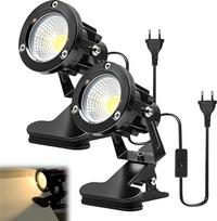 LED prožektorius su kištuku ir jungikliu, 2 vnt. 10 W COB LED prožektorių, šiltai baltos spalvos, stalinis šviestuvas, sodo prožektorius, augalų prožektorius, LED tvirtinimo prožektorius su 1,8 m kabeliu, skirtas patalpoms ir lauke