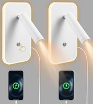 LED sieninis šviestuvas, naktinis staliukas, skaitymo lempa, LED sieniniai skaitymo šviestuvai, 12 W vidaus sieninis šviestuvas su jungikliu ir USB + C tipo įkrovimo prievadu, 350° pasukamas miegamasis gyvenamasis kambarys (02-balta)