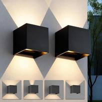 LED sieninis vidaus/ lauko 12 W 3000 K lauko šviestuvas sieninis IP65 vandeniui atsparus aliuminio lauko šviestuvas su aukštyn žemyn reguliuojamu spindulio kampu, sieninis šviestuvas gyvenamajam kambariui sode, 2 vnt., juodas