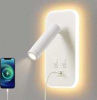 LED skaitymo lempa Sieninė USB įkrovimo lempa su jungikliu Reguliuojamas prožektorius Sieninė skaitymo lempa Lovos lempa Naktinė šviesa Sieninė šviesa Vidinė skaitymo šviesa Pasukama Miegamojo viešbučiai (3 W 3100 K + 9 W 6000 K) Balta