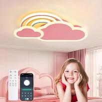 LED vaikų lubų šviestuvas "Debesys", vaivorykštinis lubų šviestuvas, 50 cm reguliuojamas lubų šviestuvas vaikų kambariui, mergaitėms, berniukams, miegamajam, su nuotolinio valdymo pultu ir programėle, naktinės šviesos funkcija, rožinis