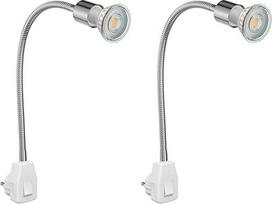 ledscom.de LESCH 2 x kištukinė lempa "Gooseneck" skaitymo lempa chromo / baltos spalvos su GU10 LED (šiltai balta, 7,6 W, 1103 lm, 33°)