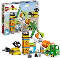 LEGO 10990 "Duplo" statybvietė su statybinėmis transporto priemonėmis, kranu, buldozeriu ir betono maišykle - žaislas 2 metų berniukams ir mergaitėms su didelėmis plytomis