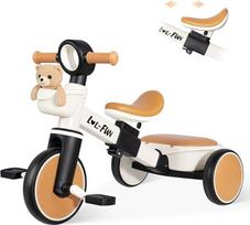 LOL-FUN vaikiškas balansinis dviratukas triratukas nuo 1 metų, reguliuojamas pasivaikščiojimo dviratukas su krepšeliu, triratukas su nuimamais pedalais, vaikiškas balansinis dviratukas 1 metų berniukams ir mergaitėms, rudos spalvos