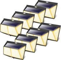 LOTMOS 8 saulės šviesos žibintų pakuotė su judesio jutikliu, šilta balta spalva, 308 LED, 3 režimai, 270° saulės šviesos diodų lauko žibintas, IP65 vandeniui atsparus saulės žibintas, lauko sieninis žibintas sienai, stulpui, keliukui,