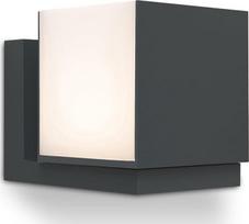 LUTEC CUBA LED lauko sieninis šviestuvas, modernus lauko šviestuvas, pagamintas iš antracito spalvos aliuminio ir balto polikarbonato, sieninis šviestuvas, pasukamas 350° kampu, su šviesos efektais ant sienos, modernus lauko šviestuvas