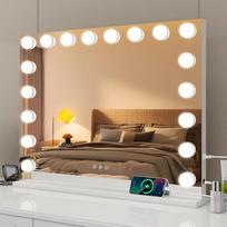 Makiažo veidrodis su apšvietimu 80 x 60 cm Holivudo veidrodis su apšvietimu Kosmetinis veidrodis su 18 LED lempučių 3 spalvų apšvietimu su USB 10x didinimas Jutiklinis valdymas (18LED balta)