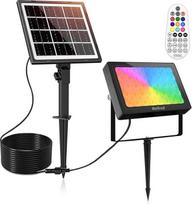 MEIHUA 30 W RGB prožektorius su nuotolinio valdymo pulteliu LED saulės prožektorius Spalvingi IP66 vandeniui atsparūs saulės žibintai 10 spalvų 30 režimų 6 ryškumo laikmatis RGB saulės šviesa Šalis Sodas Medžiai Kelias Šviesos efektai