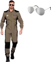 MIMIKRY Vyriškas kostiumas Jumpsuit Pilot + akiniai nuo saulės Fighter Pilot Jet Pilot Fighter Pilot Fighter Jet Aviator Army Movie