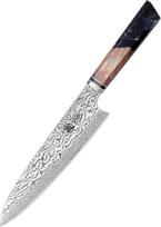 MITSUMOTO SAKARI 22 cm japoniškas peilis, AUS-10 Damasko plieno virtuvinis peilis, profesionalus rankomis kaltas "Gyuto" mėsos peilis (šešėlių medžio granato rankena ir išskirtinė medinė dėžutė)