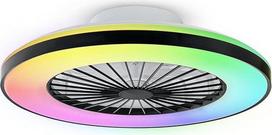 Modernus išmanusis LED lubų šviestuvas su ventiliatoriumi, RGB lubų ventiliatoriaus šviestuvai, 6 vėdinimo greičiai, nuolat reguliuojamas apšvietimas gyvenamajame kambaryje, biure, 3000-5500 K, (juodas rėmas, 50 cm)