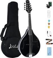 Mulucky A-Stil Mandoline Instrument, 8-saitige akustische Mandoline für Anfänger, Mahagoniholz Musikinstrument-Set mit Gigbag, digitalem Stimmgerät, Ersatzsaiten, Plektren, Schwarz