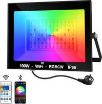 NATPOW LED lauko prožektorius, 100 W išmanusis RGB prožektorius su nuotolinio valdymo pulteliu, "Bluetooth" programėlė, LED prožektorius, spalvą keičiantis prožektorius, IP66 vandeniui atsparus prožektorius sodams, kiemams (1 pakuotė)