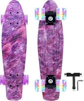 Nattork riedlentės 22 colių Mini Cruiser Purple Skateboard Complete Retro Skate Boards with Colourful Light Up PU Wheels for Kids Girls Boys Beginners