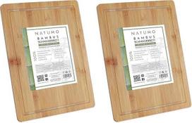 NATUMO ® Bambukinė pjaustymo lenta su sulčių grioveliu, 40 x 30 cm didelė medinė lenta, skirta virtuvės lentai ir serviravimo lentai, medžio masyvas, XXL (2 vnt.)