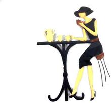 Naujas Šiuolaikinio metalo sienų meno paveikslas arba skulptūra - Paryžius Lady kavinė Bistro scena