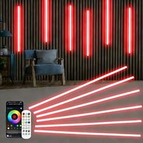 Neoninė LED juosta akustinėms plokštėms, 6 x 100 cm apšviečiamos RGB LED juostos vidaus patalpoms, akustinėms plokštėms, lentynoms ir spintoms, valdymas per programėlę arba nuotolinio valdymo pultą ir muzikos sinchronizavimas (balta)