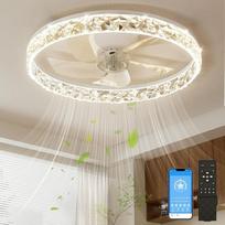 NIORSUN Ventiliatoriaus lubų šviestuvas, 50 cm LED lubų ventiliatorius su apšvietimu, 3 spalvų temperatūros ir 6 greičiai, lubų šviestuvas su ventiliatoriumi, programėlė / nuotolinis valdymas, reguliuojamas laikmatis (baltas)