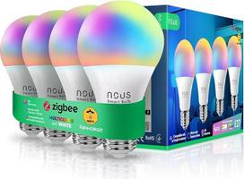 NOUS P3Z ZigBee išmanioji lemputė E27 LED RGB, suderinama su "Alexa", "Home Assistant", "Google Home", "SmartThings", nuotolinio valdymo pultu, dekoratyvinių lempučių priedai, 4 pakuotės