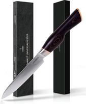 NYORD Damasko virtuvinis peilis, virėjo peilis itin aštriu damasko ašmeniu, virtuvinis peilis su ergonomiška Pakka medine rankena, iš 67 sluoksnių damaskinio plieno pagamintas peilis, 12 cm ilgio damaskinis peilis