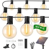 OHLUX 18 m ilgio saulės šviesos žibintai lauke, šventiniai žibintai su nuotolinio valdymo pulteliu, 27 nedūžtančios G40 LED lemputės, IP65 vandeniui, 2200 K šilta balta spalva, balkono žibintai sodui, pavėsinei