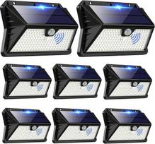 OUILA saulės šviesos lauko sienoms, 8 vnt., 185 LED, 3 režimai, saulės lauko šviesos su judesio jutikliu, IP65 vandeniui atsparus LED saulės šviesos sieninis apšvietimas, sodo, kiemo, tvoros, lauko durų apšvietimas (vėsiai balta)
