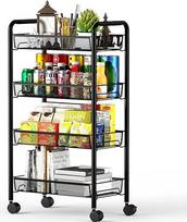 OVICAR 4 pakopų vielos krepšelio riedėjimo vežimėlis Virtuvės sandėliavimo organizatorius Utility Trolley, pilnas metalinis krepšys saugojimui Art Trolley vežimėlis su ratukais ir 4 šoniniais kabliais