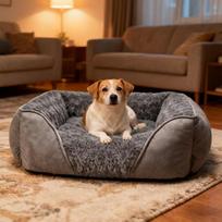 PETCUTE lova dideliems šunims, ortopedinis krepšys šunims, neslidi, skalbiama, pūkuota lova šunims su aukštais kraštais, šilta sofa šunims ir katėms, pilka, XL