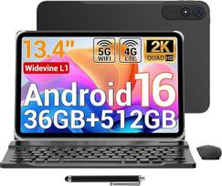 Planšetinis kompiuteris 13,4 colių "Android 16", 120 Hz ekranas, 36GB RAM + 512GB ROM/1 TB TF, 4G LTE Dual SIM, 2,2 GHz "Gaming", 5G WiFi, "Widevine L1/GPS/11580 mAh/13 MP, įskaitant klaviatūrą / dėklą / rašiklį / pelę / ausines / OTG