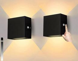 Pritemdomas LED sieninis šviestuvas su jungikliu, aliuminio modernus aukštyn žemyn nukreiptas sieninis šviestuvas, 3000 K šilta balta spalva, juodas, 12 x 12 cm, vidaus sieninis šviestuvas svetainei, miegamajam, prieškambariui, vonios kambariui (juodas, š