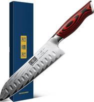 Profesionalus 7 colių virtuvinis peilis HOSHANHO Damascus Santoku, itin aštrus virėjo peilis Santoku, pagamintas iš damaskinio plieno su ergonomiška G10 rankena
