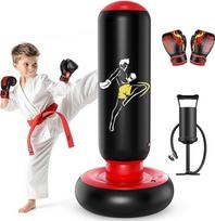 QPAU Aufblasbarer Boxsack für Kinder mit Boxhandschuhen, 168 cm Stabiler Großer Boxsack Set, Geschenk für Jungen & Mädchen 6-12 Jahre, Ideal für Karate, Taekwondo, MMA Training