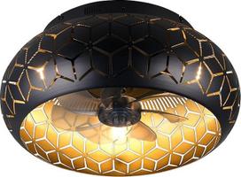 Reality Leuchten Bidar R61574080 Lubų ventiliatorius su apšvietimu Metal Matt Black 3 greičiai Vasara Žiema Nuotolinio valdymo laikmatis