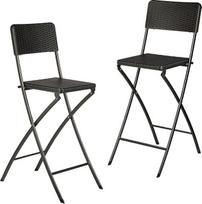 Relaxdays Bastian 10020761_46 Sulankstomos baro kėdės 2 rotango išvaizdos atlošo baro kėdės, sulankstomos 78 cm aukščio, juodos spalvos