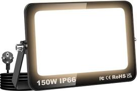 RIGIDON 150 W LED lauko prožektorius su kištuku, 15000 LM LED lauko prožektorius 3000 K šiltos baltos spalvos prožektorius IP66 vandeniui atsparus lauko apšvietimas garažui, sodui, sporto aikštelei, kiemui, kiemui